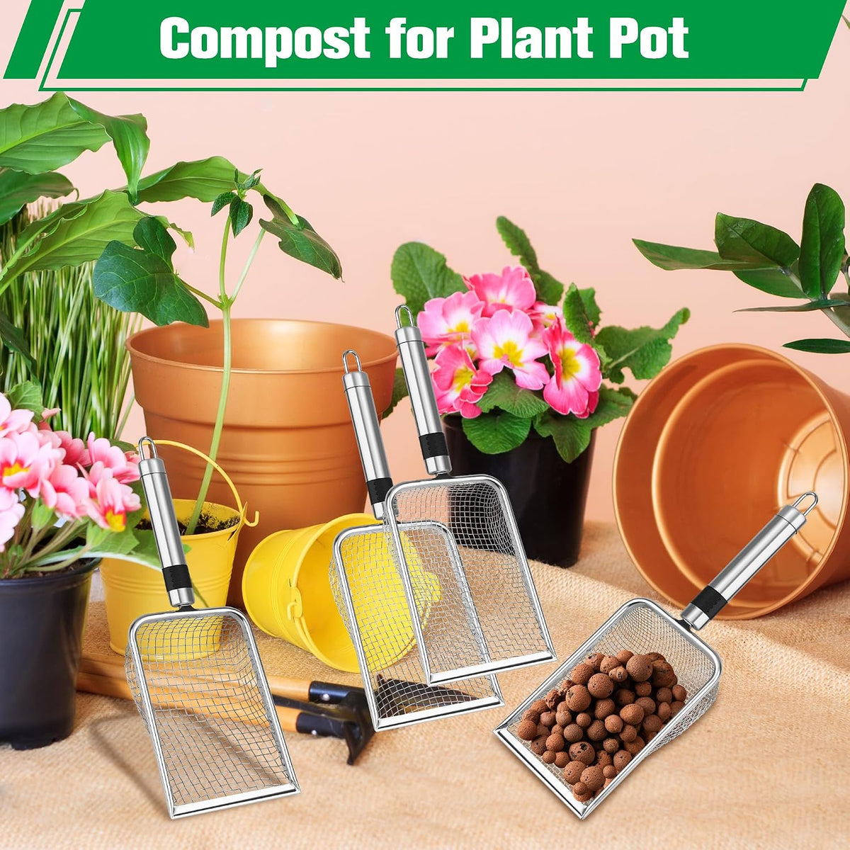 4P Soil Sifter for Gardening, Sand Soil Compost Sieve for Rocks