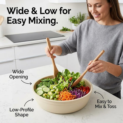 Large Salad and Serving Mixing Bowls with Lid, Round Plastic Bowl - (6 Quarts)