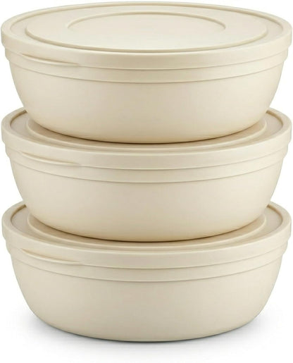 Large Salad and Serving Mixing Bowls with Lid, Round Plastic Bowl - (6 Quarts)
