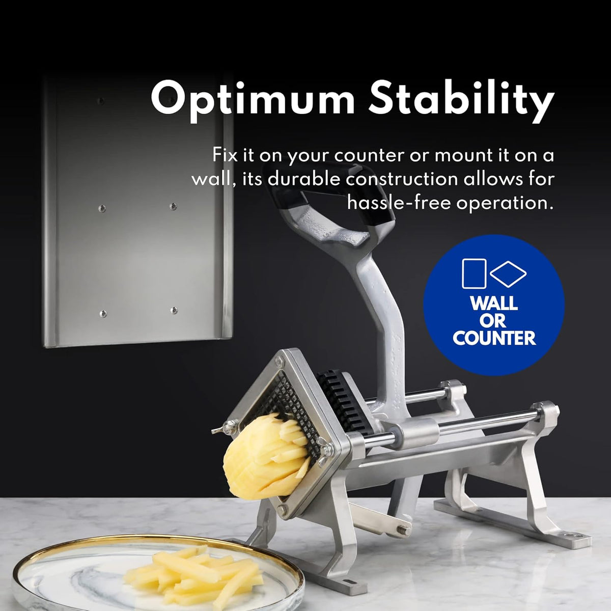 Extra Heavy Duty French Fry Cutter 3/8" with Wall Bracket, Fixed Counter or Wall Mount, Cast Iron and Aluminum Body with Stainless Steel Components