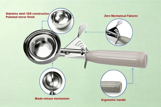 Commercial-Grade Ice Cream Scoop 3.25 oz, 18/8 Stainless Steel Cookie Scoop with Plastic Handle, Portion Control Disher Scoop for Bakeries, Restaurants & Dessert Shops, #10, Ivory