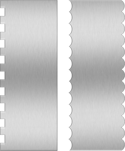 9 Inch Stainless Steel Cake Scraper Set 4 Different Shapes (2 PCS) | Metal Cake Scraper Large Double Sided Patterned Stripe Edge Smoother for Mousse, Cream Cake Decoration