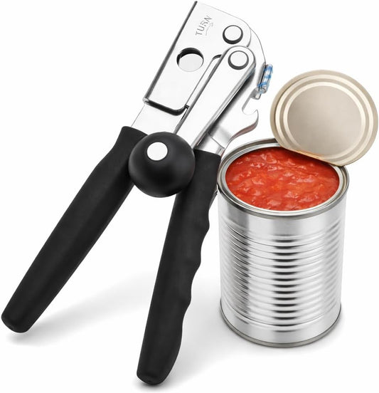Heavy Duty Manual Can Opener for Seniors & Adults with Magnetic Lid Lifter - Easy Open Smooth Edge Safe Cut, Stainless Steel for Large Cans, Kitchen & Camping & Commercial with Bottle Opener