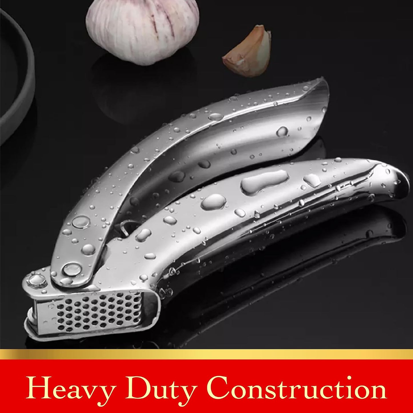 Heavy Duty Garlic Press, No Peeling Needed, Stainless Steel Professional Garlic Mincer & Crusher, Dual Lever-Assisted Design with Large Capacity Chamber for Effortless Garlic Crushing.