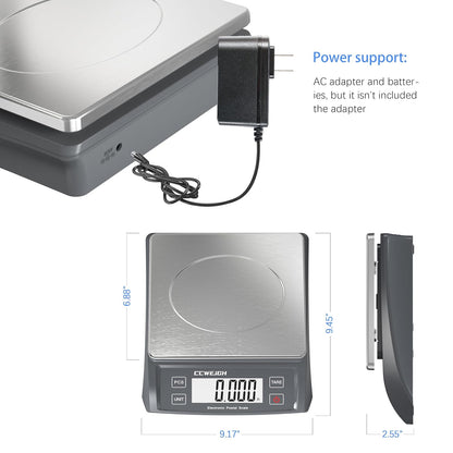 Postal Scale Transport Scale 30kg/1g, 66lb with Battery and Stainless Steel Scale Plate, can be Used in Home Kitchen, Postal, Transport, Parcel, Supermarket with Fruit Scale