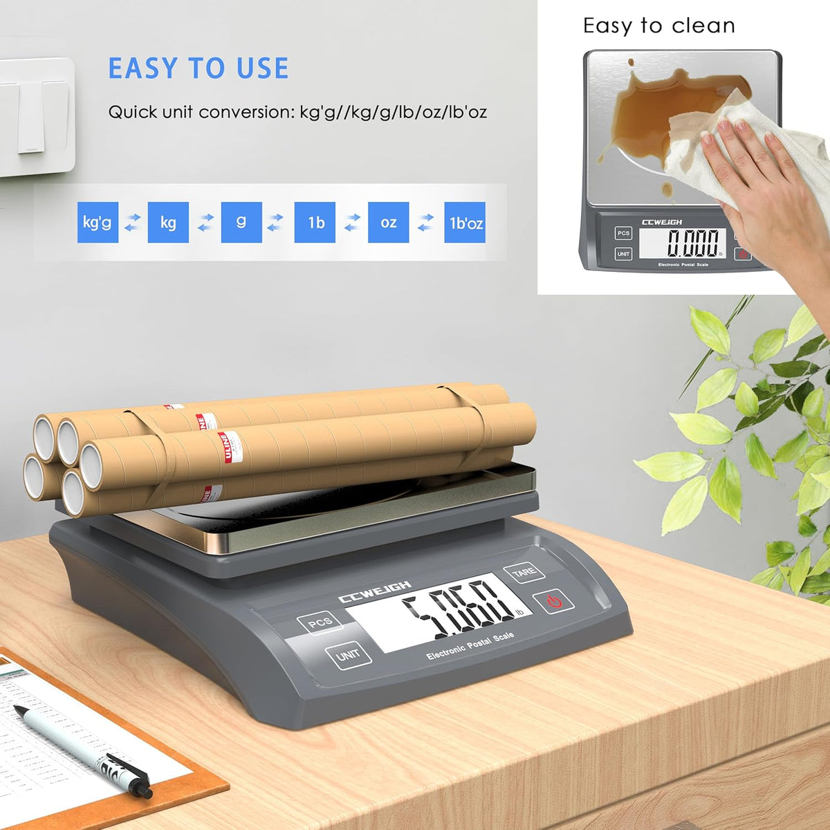 Postal Scale Transport Scale 30kg/1g, 66lb with Battery and Stainless Steel Scale Plate, can be Used in Home Kitchen, Postal, Transport, Parcel, Supermarket with Fruit Scale