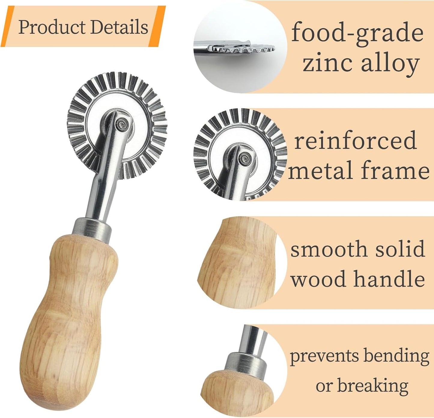 Fluted Pastry Wheel Cutter, 1.5 Inch Pasta Cutter Wheel for Ravioli, Pie Crust & Dough, Pastry Crimper and Pasta Wheel Cutter Tool for Baking, Home Kitchen Use