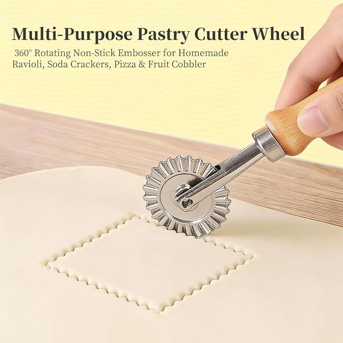 Fluted Pastry Wheel Cutter, 1.5 Inch Pasta Cutter Wheel for Ravioli, Pie Crust & Dough, Pastry Crimper and Pasta Wheel Cutter Tool for Baking, Home Kitchen Use