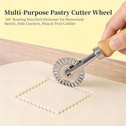 Fluted Pastry Wheel Cutter, 1.5 Inch Pasta Cutter Wheel for Ravioli, Pie Crust & Dough, Pastry Crimper and Pasta Wheel Cutter Tool for Baking, Home Kitchen Use