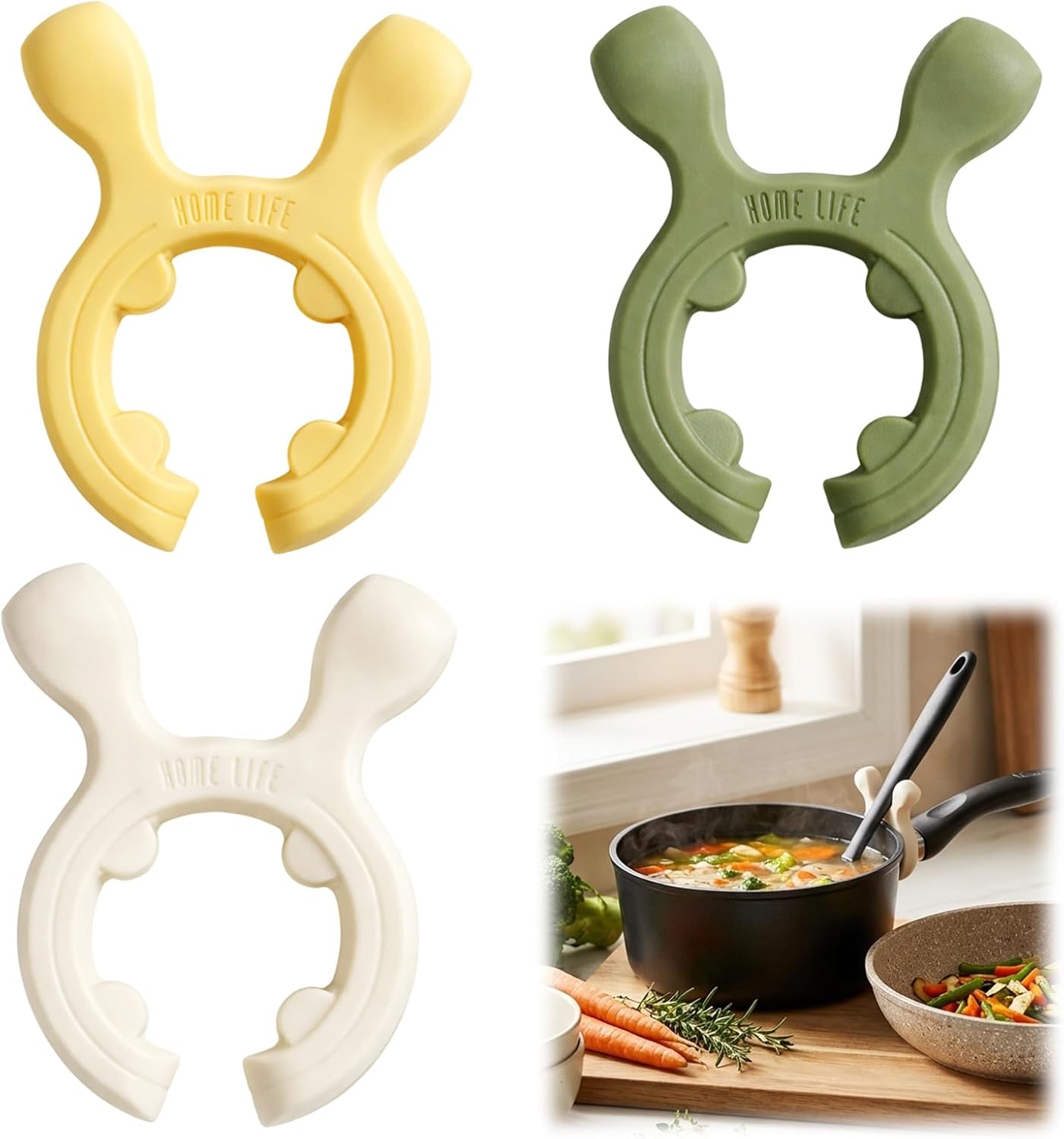 3Pcs Silicone Spoon Rest, Heat Resistant Kitchen Utensil Holder and Spoon Rest for Stovetop Cooking, Removable Pot Edge Protectors with Anti-Spill Design for Organized Kitchen Space