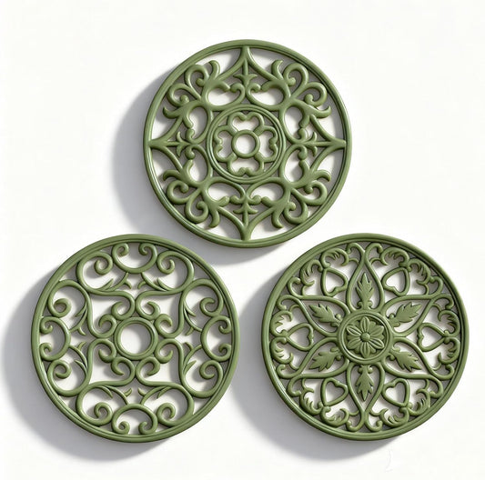 Trivets for Dishes/Pots/Pans, 3 Pcs Silicone Mats, Flexible/Durable/Non Slip Hot Pads to Protect Table and Counter Top (Olive Green)