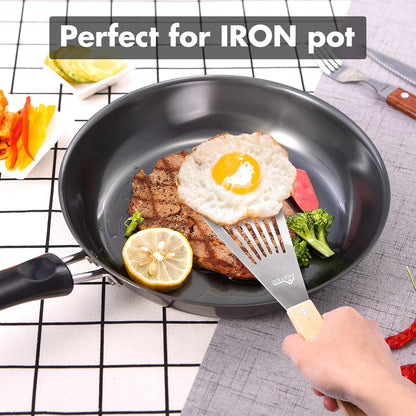 2pcs Stainless Steel Wooden Handle Fish Spatula, Metal Spatula Flipping Foods