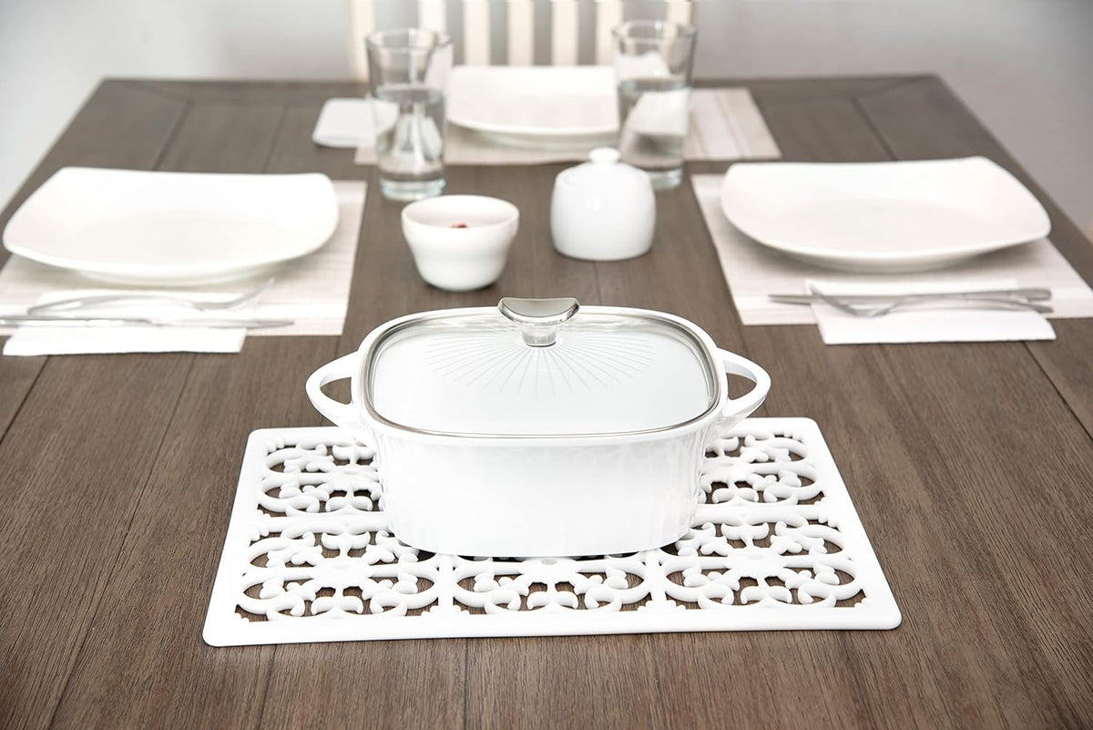 É, Extra Large, Thick, Silicone Trivet for Hot Dishes, Pots, and Pans, Heat Resistant Mat for Countertop, Hot Pad for Kitchen, Easy to Clean, 16 x 12 x 3/8 Inches, White