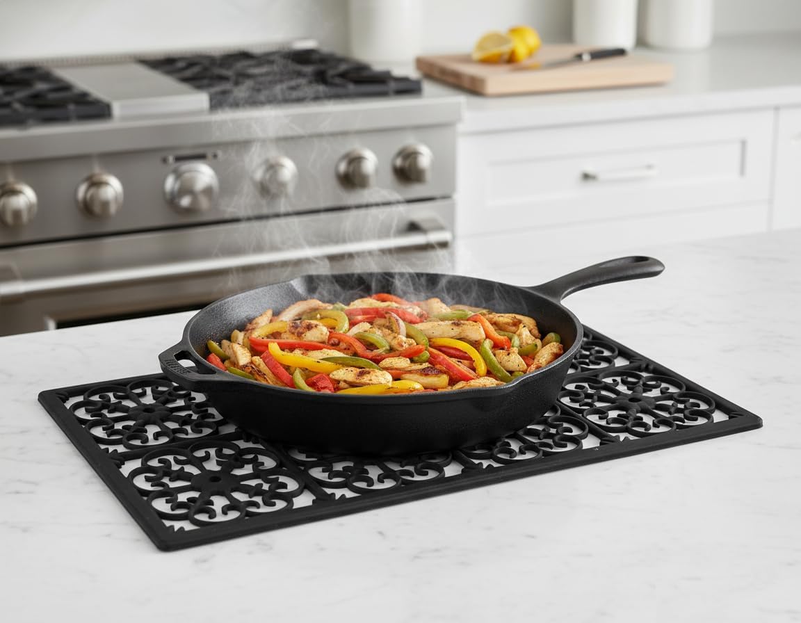 É, Extra Large, Thick, Silicone Trivet for Hot Dishes, Pots, and Pans, Heat Resistant Mat for Countertop, Hot Pad for Kitchen, Easy to Clean, 16 x 12 x 3/8 Inches, White
