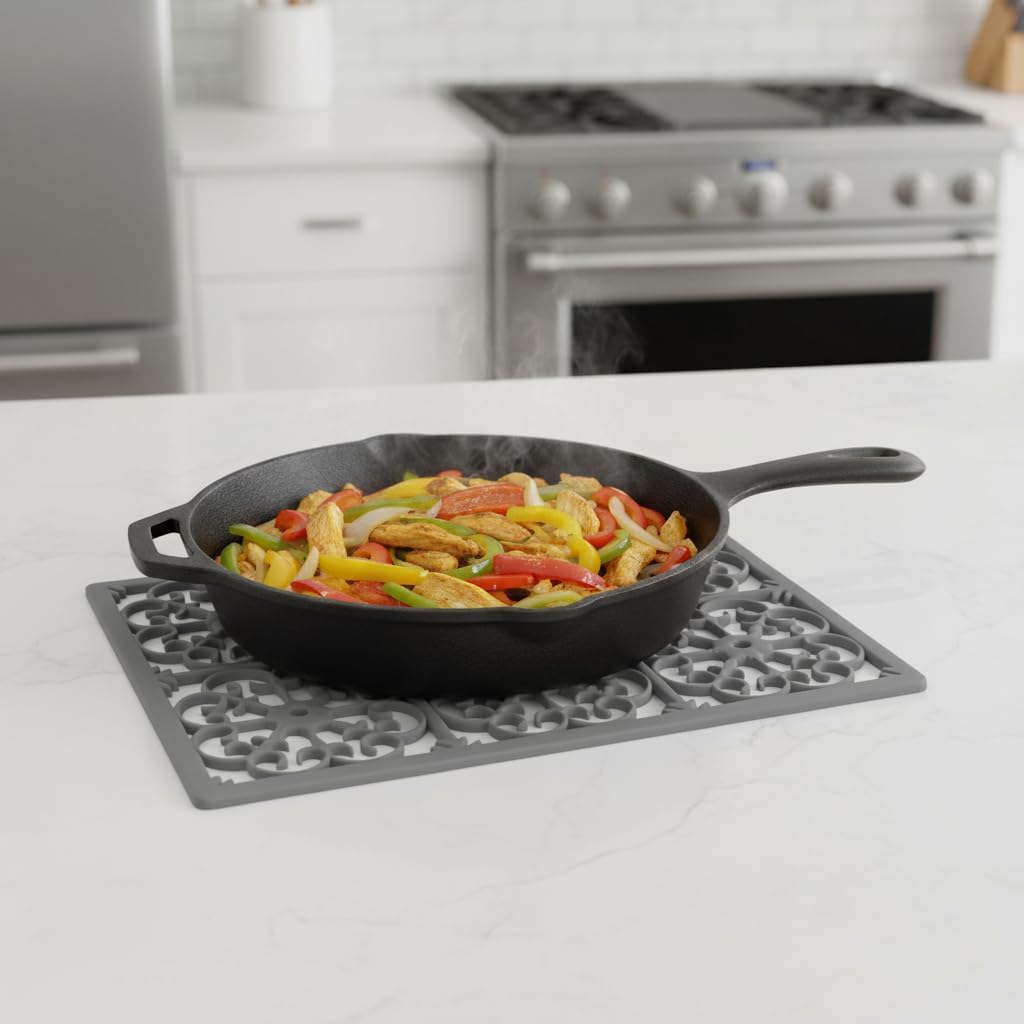 É, Extra Large, Thick, Silicone Trivet for Hot Dishes, Pots, and Pans, Heat Resistant Mat for Countertop, Hot Pad for Kitchen, Easy to Clean, 16 x 12 x 3/8 Inches, White