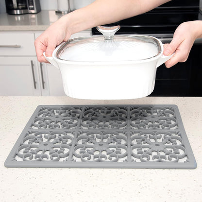 É, Extra Large, Thick, Silicone Trivet for Hot Dishes, Pots, and Pans, Heat Resistant Mat for Countertop, Hot Pad for Kitchen, Easy to Clean, 16 x 12 x 3/8 Inches, White