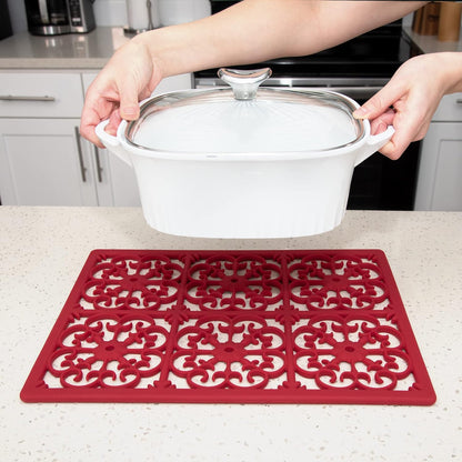 É, Extra Large, Thick, Silicone Trivet for Hot Dishes, Pots, and Pans, Heat Resistant Mat for Countertop, Hot Pad for Kitchen, Easy to Clean, 16 x 12 x 3/8 Inches, White