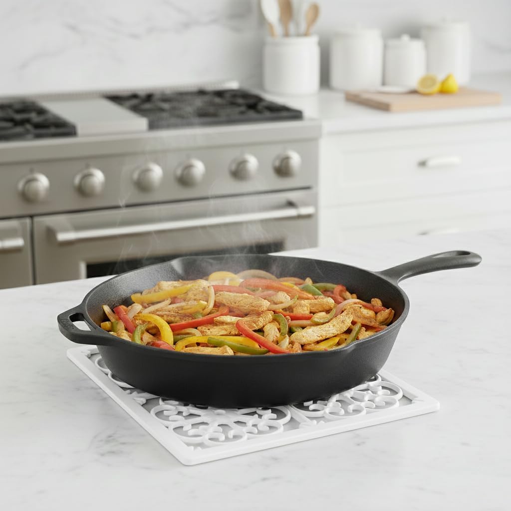 É, Extra Large, Thick, Silicone Trivet for Hot Dishes, Pots, and Pans, Heat Resistant Mat for Countertop, Hot Pad for Kitchen, Easy to Clean, 16 x 12 x 3/8 Inches, White