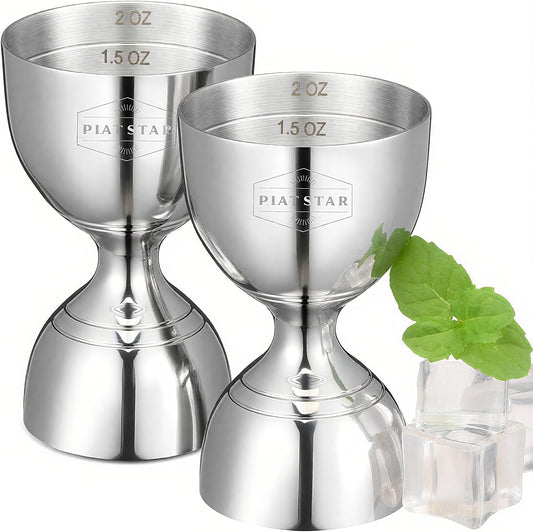Stainless Steel Cocktail Jigger 2 Pack, Commercial Bar Tool for Restaurant, Bar, Pub & Catering, Bulk 1oz 2oz Double Sided Bell Jigger with Measurements, Professional Bartender Measuring Cup