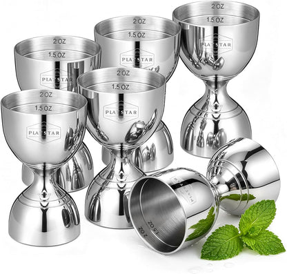 Stainless Steel Cocktail Jigger 2 Pack, Commercial Bar Tool for Restaurant, Bar, Pub & Catering, Bulk 1oz 2oz Double Sided Bell Jigger with Measurements, Professional Bartender Measuring Cup