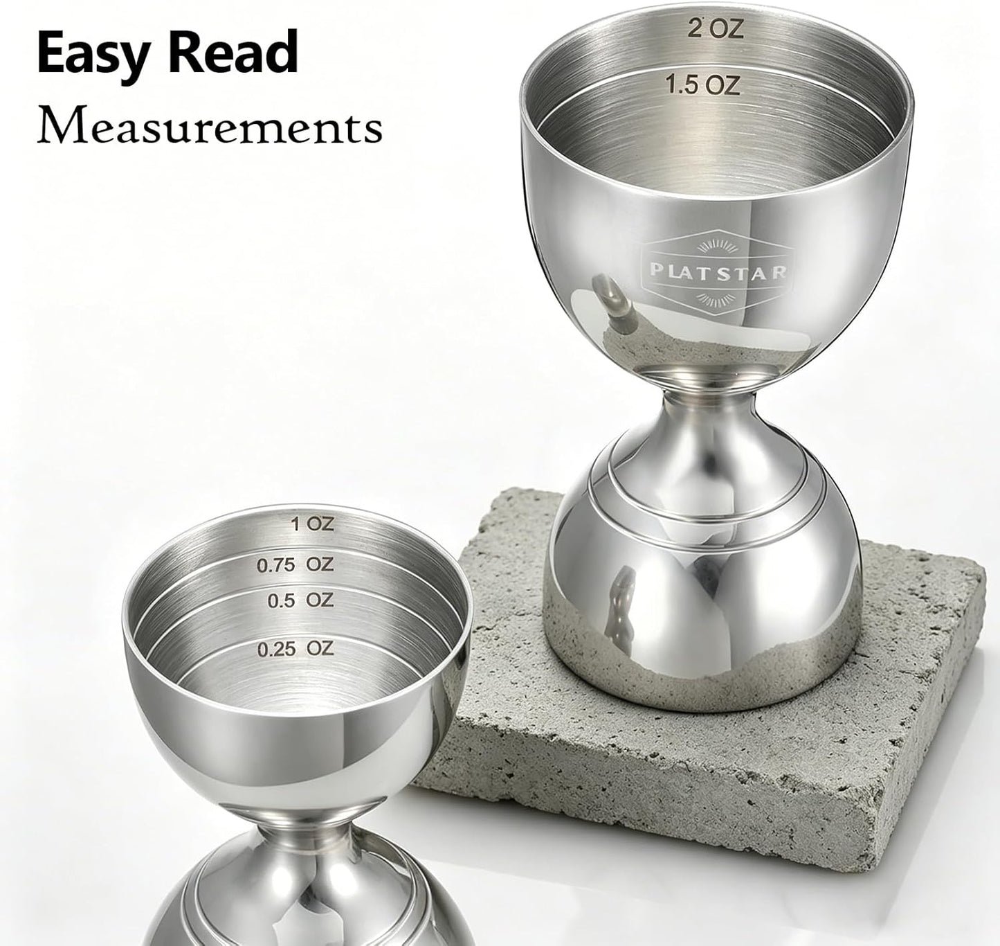 Stainless Steel Cocktail Jigger 2 Pack, Commercial Bar Tool for Restaurant, Bar, Pub & Catering, Bulk 1oz 2oz Double Sided Bell Jigger with Measurements, Professional Bartender Measuring Cup
