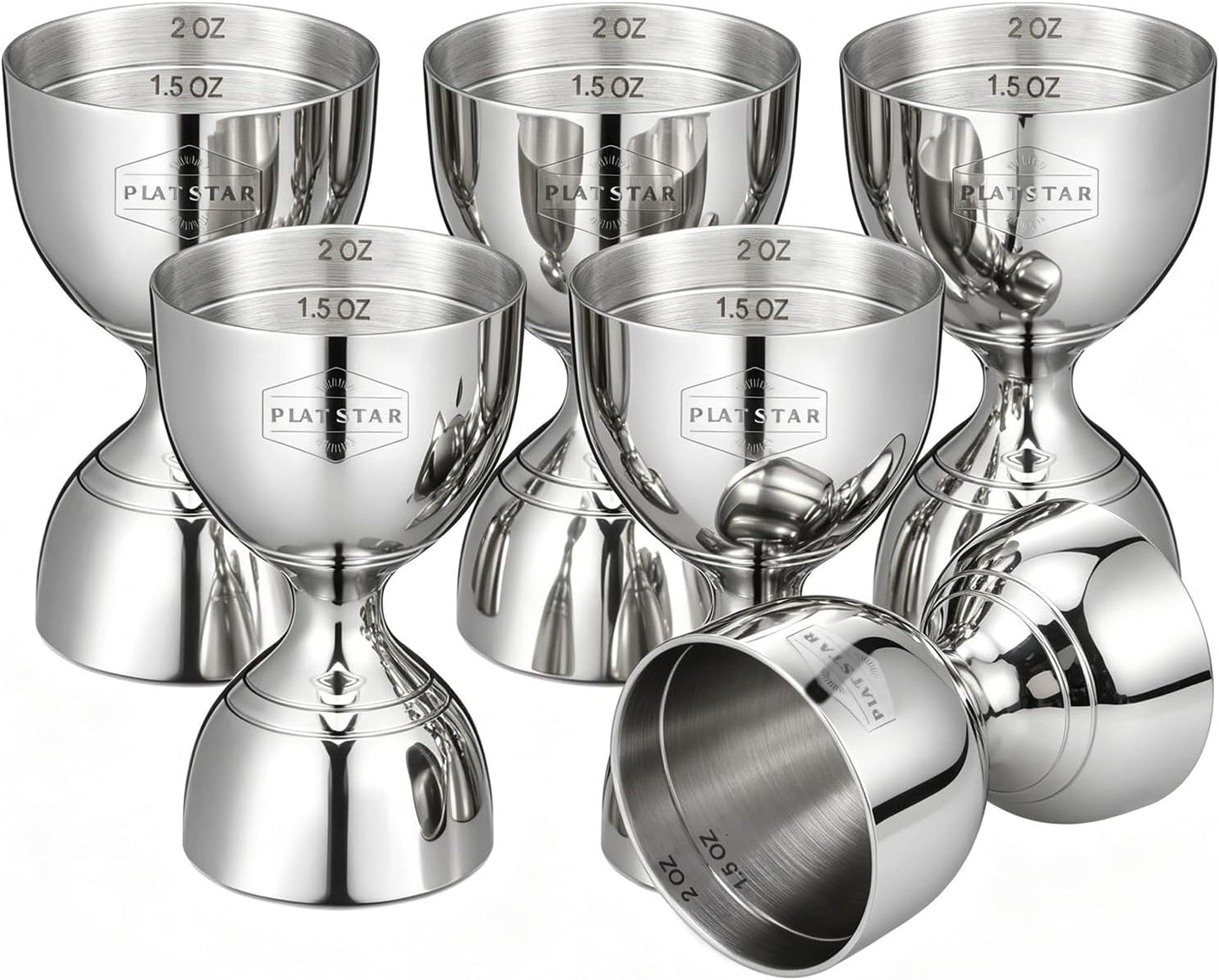 Stainless Steel Cocktail Jigger 2 Pack, Commercial Bar Tool for Restaurant, Bar, Pub & Catering, Bulk 1oz 2oz Double Sided Bell Jigger with Measurements, Professional Bartender Measuring Cup