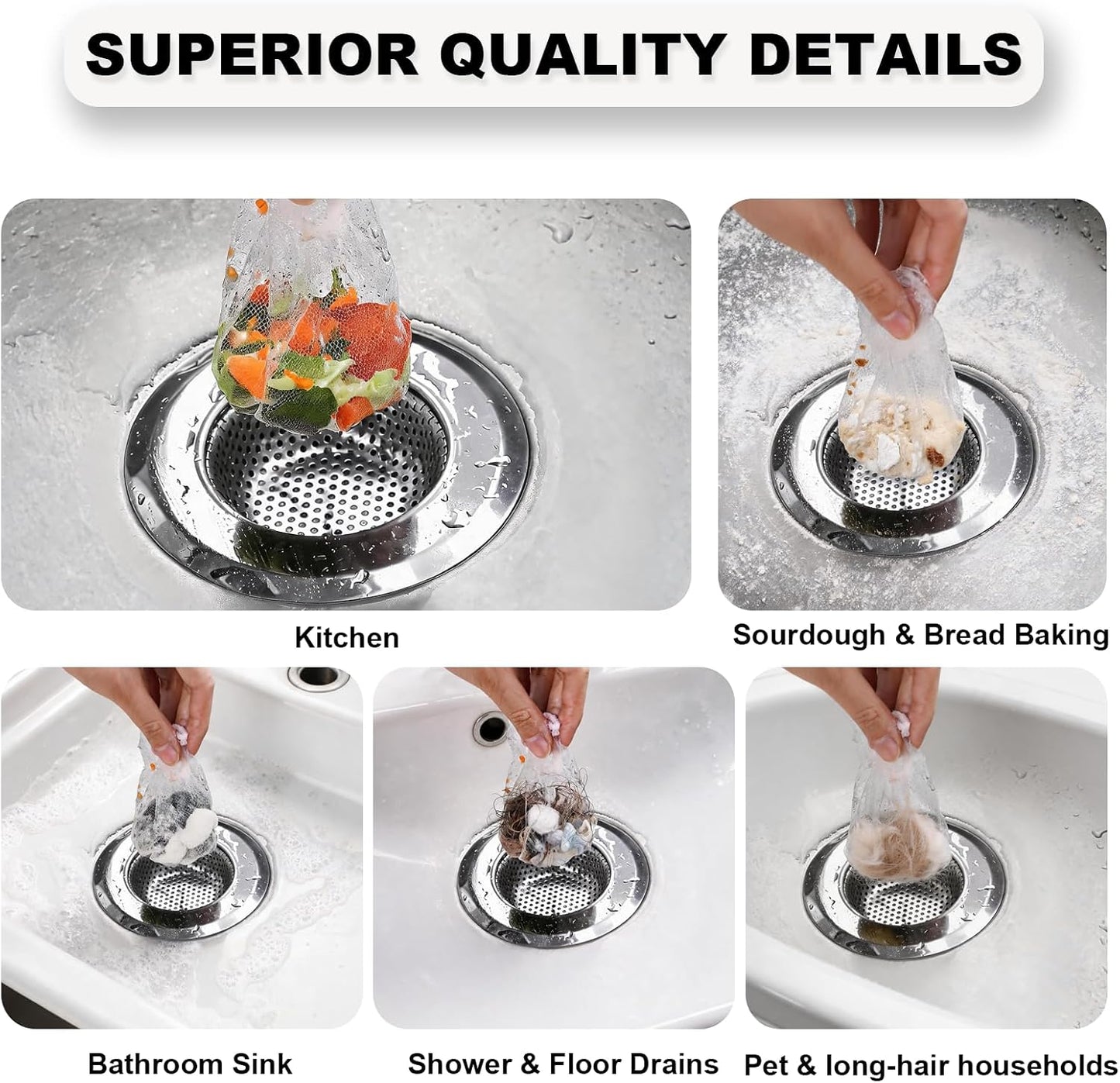 250 Pack Disposable Drain Covers, Disposable Mesh Sink Strainer Pouches for Sourdough, One Use Sourdough Drain Catcher Mesh Cover Nets for Kitchen Sink, Strainer Pouches Kitchen and Bathroom