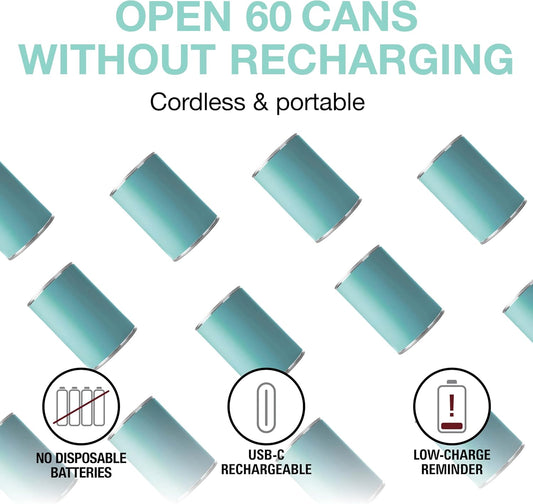 Hands-Free Cordless USB Rechargeable Electric Can Opener | Automatic Shutoff | Self-Aligning | Smooth Touch Lid Edges | Compact & Easy to Store | Mint | 76504