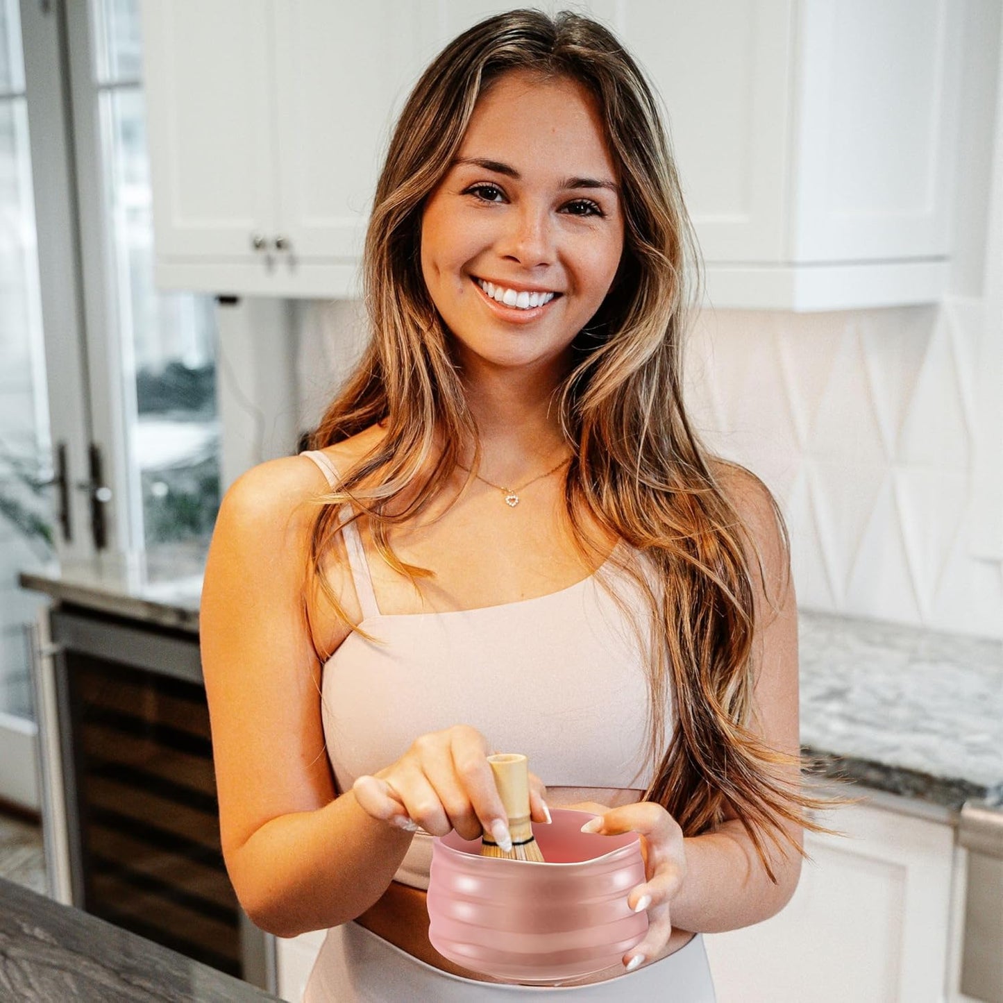 Whisk Set- Matcha Set includes Matcha Bowl, Sifter, Holder and Scoop- The Perfect Bamboo Whisk for Matcha Tea (Pink)