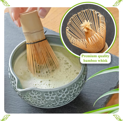 Whisk Set- Matcha Set includes Matcha Bowl, Sifter, Holder and Scoop- The Perfect Bamboo Whisk for Matcha Tea (Pink)