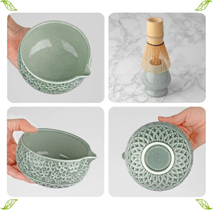 Whisk Set- Matcha Set includes Matcha Bowl, Sifter, Holder and Scoop- The Perfect Bamboo Whisk for Matcha Tea (Pink)