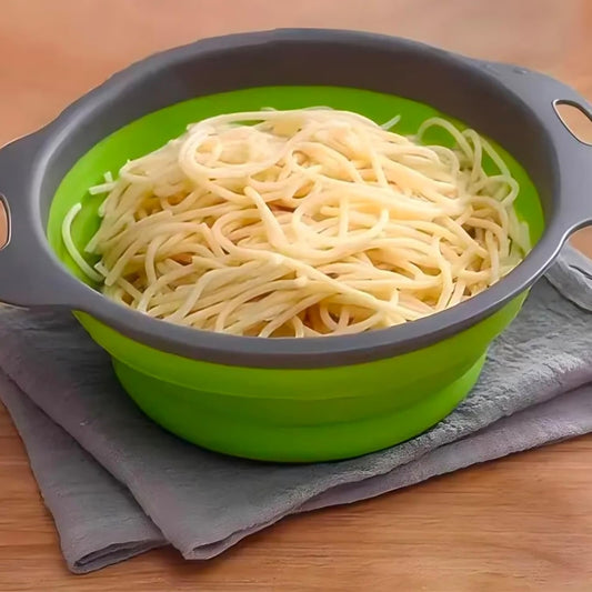 Collapsible Colander Set of 2, Folding Kitchen Strainers, Large & Small Silicone Drain Baskets for Pasta, Fruits and Vegetables