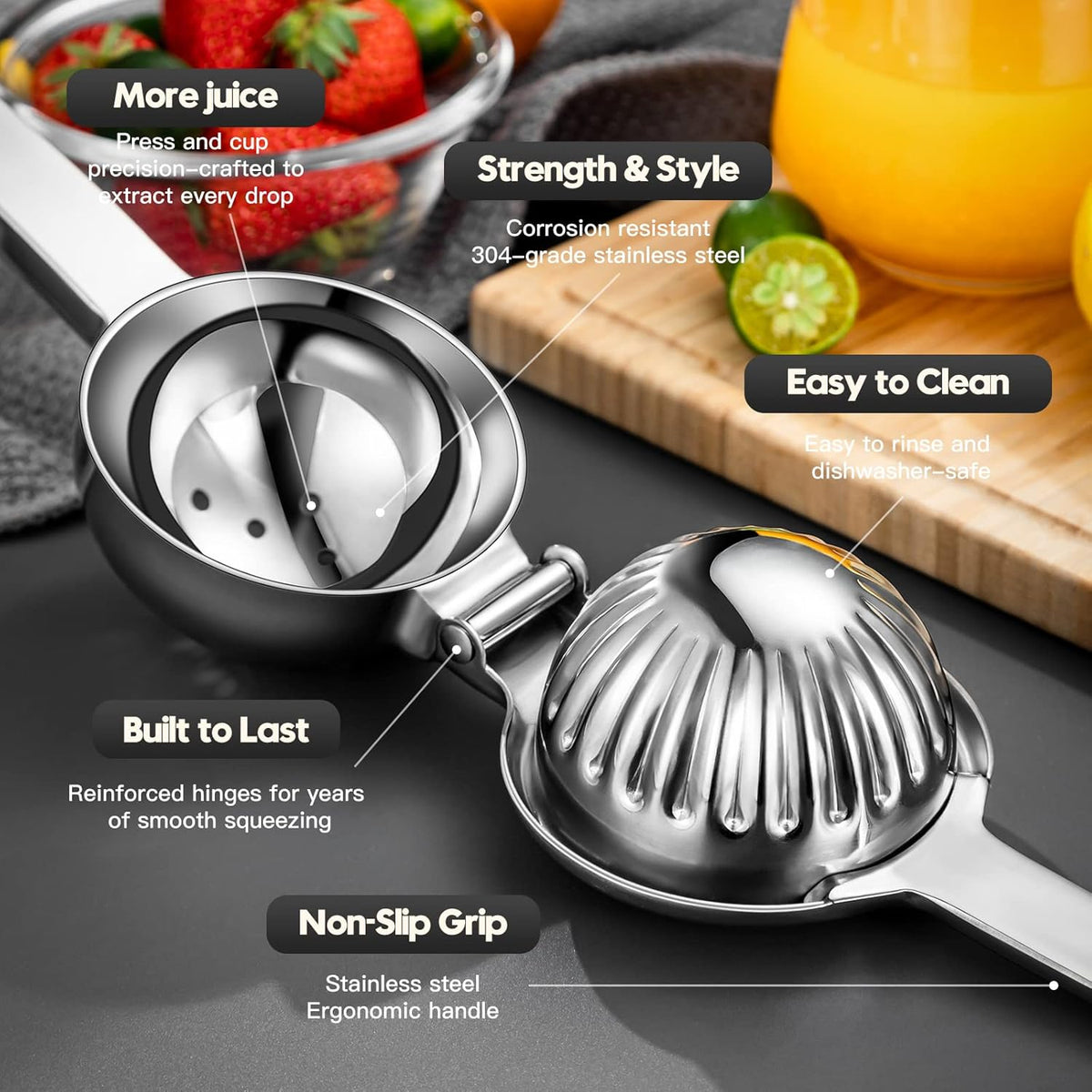 Lemon Squeezer Stainless Steel Manual Juicers Max Extraction Lemon Lime Squeezer Heavy Duty Citrus Juicer Hand Press Fruit Juicer