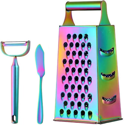 4 Sides Box Grater For Kitchen,Stainless Steel Cheese Grater With Handle,Multi-Function Vegetable Slicer Food Shredder For Chees,Ginger,Vegetables,Dishwasher Safe, Gold