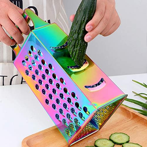 4 Sides Box Grater For Kitchen,Stainless Steel Cheese Grater With Handle,Multi-Function Vegetable Slicer Food Shredder For Chees,Ginger,Vegetables,Dishwasher Safe, Gold