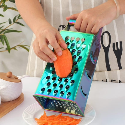 4 Sides Box Grater For Kitchen,Stainless Steel Cheese Grater With Handle,Multi-Function Vegetable Slicer Food Shredder For Chees,Ginger,Vegetables,Dishwasher Safe, Gold