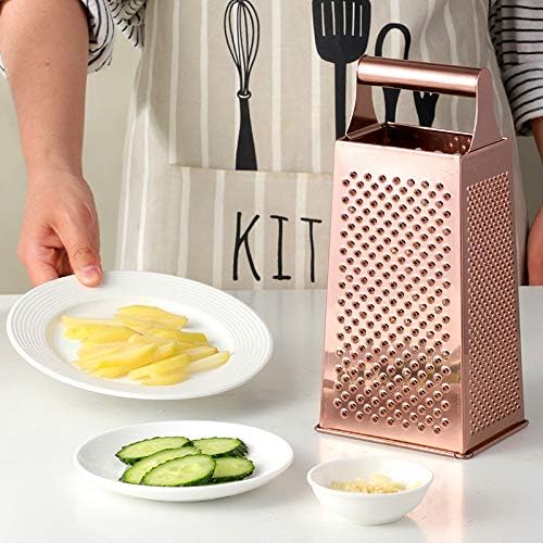 4 Sides Box Grater For Kitchen,Stainless Steel Cheese Grater With Handle,Multi-Function Vegetable Slicer Food Shredder For Chees,Ginger,Vegetables,Dishwasher Safe, Gold