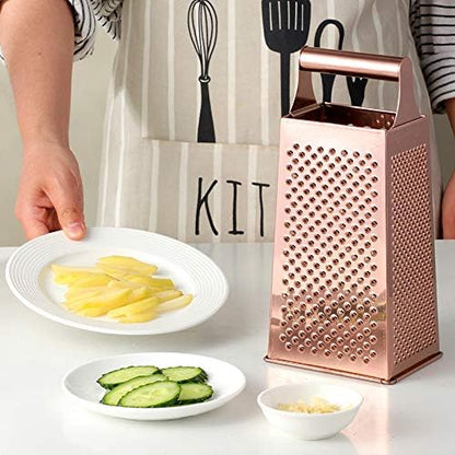 4 Sides Box Grater For Kitchen,Stainless Steel Cheese Grater With Handle,Multi-Function Vegetable Slicer Food Shredder For Chees,Ginger,Vegetables,Dishwasher Safe, Gold