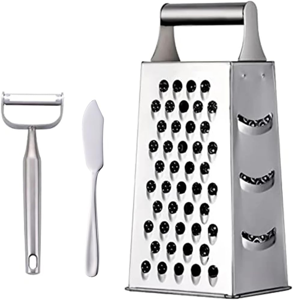 4 Sides Box Grater For Kitchen,Stainless Steel Cheese Grater With Handle,Multi-Function Vegetable Slicer Food Shredder For Chees,Ginger,Vegetables,Dishwasher Safe, Gold