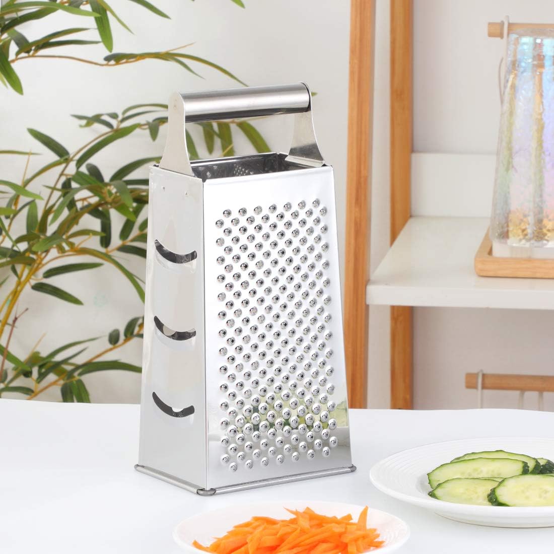 4 Sides Box Grater For Kitchen,Stainless Steel Cheese Grater With Handle,Multi-Function Vegetable Slicer Food Shredder For Chees,Ginger,Vegetables,Dishwasher Safe, Gold