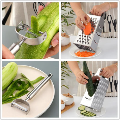 4 Sides Box Grater For Kitchen,Stainless Steel Cheese Grater With Handle,Multi-Function Vegetable Slicer Food Shredder For Chees,Ginger,Vegetables,Dishwasher Safe, Gold