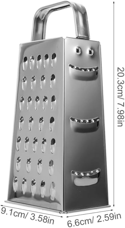 8-Inch Box Cheese Grater with Handle - Heavy Duty Stainless Steel 4-Sided Vegetable Slicer, Shredder & Zester, Potato & Citrus - Multipurpose Manual Kitchen Food Tool