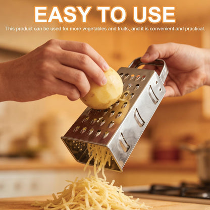 8-Inch Box Cheese Grater with Handle - Heavy Duty Stainless Steel 4-Sided Vegetable Slicer, Shredder & Zester, Potato & Citrus - Multipurpose Manual Kitchen Food Tool