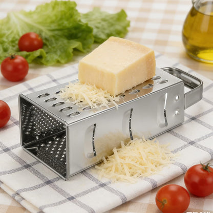 8-Inch Box Cheese Grater with Handle - Heavy Duty Stainless Steel 4-Sided Vegetable Slicer, Shredder & Zester, Potato & Citrus - Multipurpose Manual Kitchen Food Tool