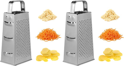 8-Inch Box Cheese Grater with Handle - Heavy Duty Stainless Steel 4-Sided Vegetable Slicer, Shredder & Zester, Potato & Citrus - Multipurpose Manual Kitchen Food Tool