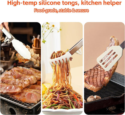 Kitchen Tongs,Set Of 3 Tongs with Silicone Tip for Cooking 9/12 Inch Stainless Steel Kitchen Tong for Meat,Food Grill,Salad,BBQ,Frying,Serving,Dishwasher (white, 12inch)