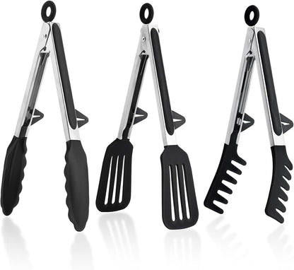 Kitchen Tongs,Set Of 3 Tongs with Silicone Tip for Cooking 9/12 Inch Stainless Steel Kitchen Tong for Meat,Food Grill,Salad,BBQ,Frying,Serving,Dishwasher (white, 12inch)
