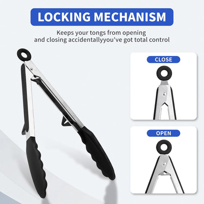 Kitchen Tongs,Set Of 3 Tongs with Silicone Tip for Cooking 9/12 Inch Stainless Steel Kitchen Tong for Meat,Food Grill,Salad,BBQ,Frying,Serving,Dishwasher (white, 12inch)