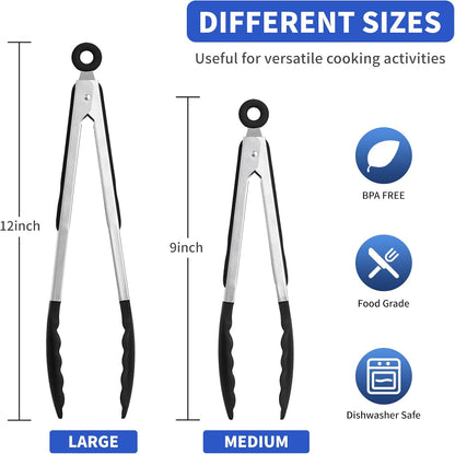 Kitchen Tongs,Set Of 3 Tongs with Silicone Tip for Cooking 9/12 Inch Stainless Steel Kitchen Tong for Meat,Food Grill,Salad,BBQ,Frying,Serving,Dishwasher (white, 12inch)