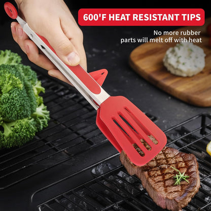 Kitchen Tongs,Set Of 3 Tongs with Silicone Tip for Cooking 9/12 Inch Stainless Steel Kitchen Tong for Meat,Food Grill,Salad,BBQ,Frying,Serving,Dishwasher (white, 12inch)